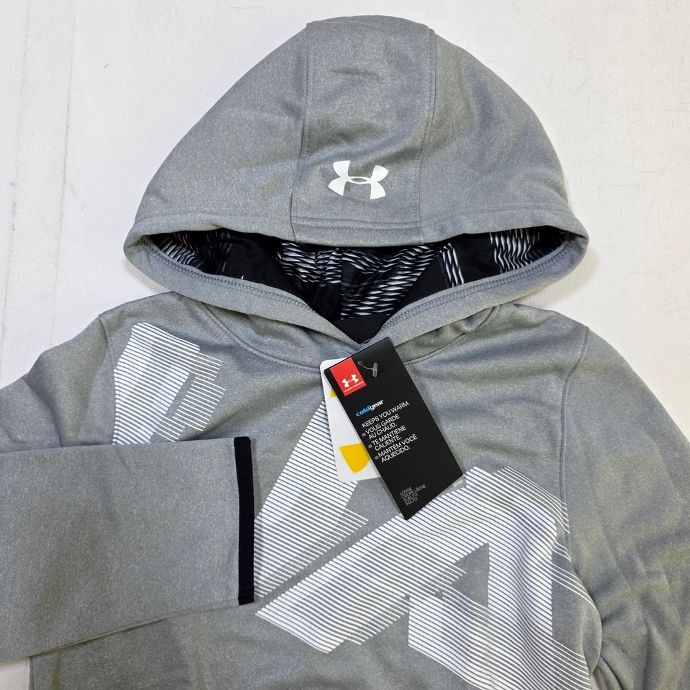 Under Armour Hoodie Boys YSM Gray ColdGear Graphic Pullover 1318228 Warm Sport
